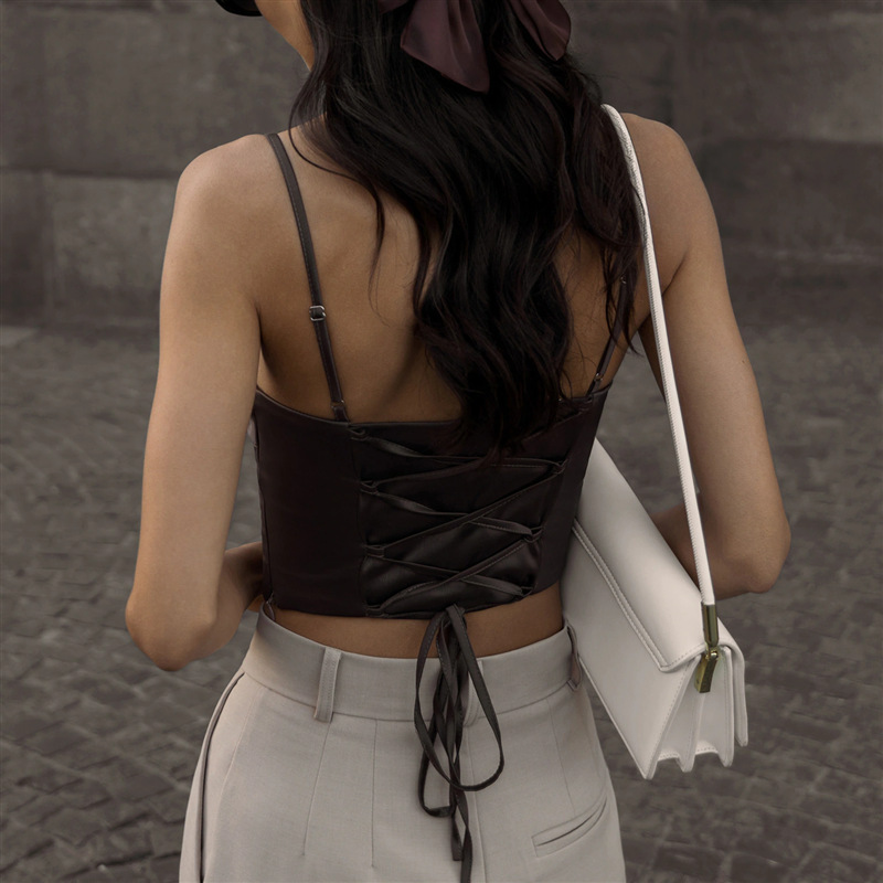 Base Layer Top - Fashionable Satin Fishbone Strap Crop Top