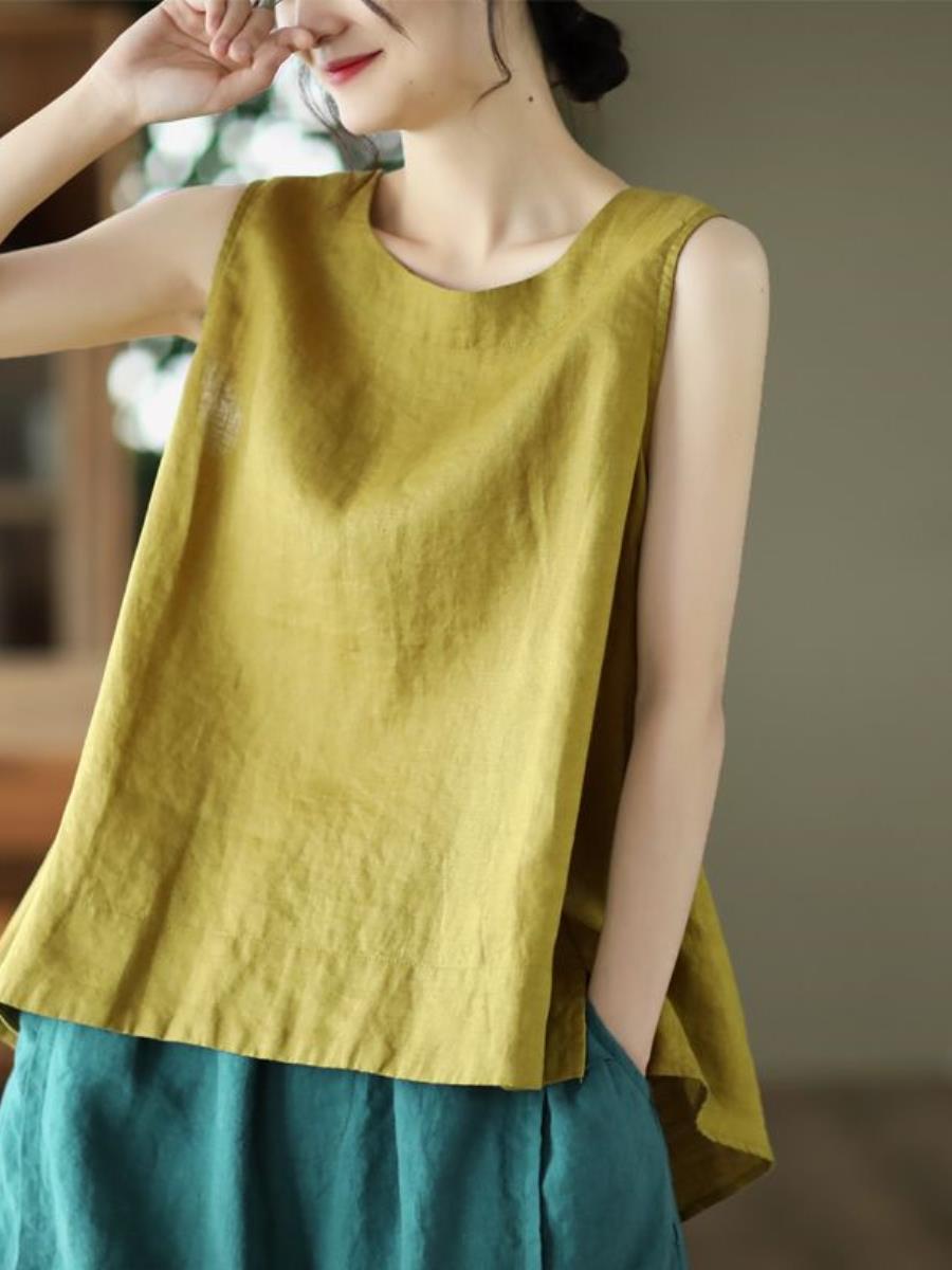Base Layer Top - Linen Sleeveless Vest Thin Cotton Linen