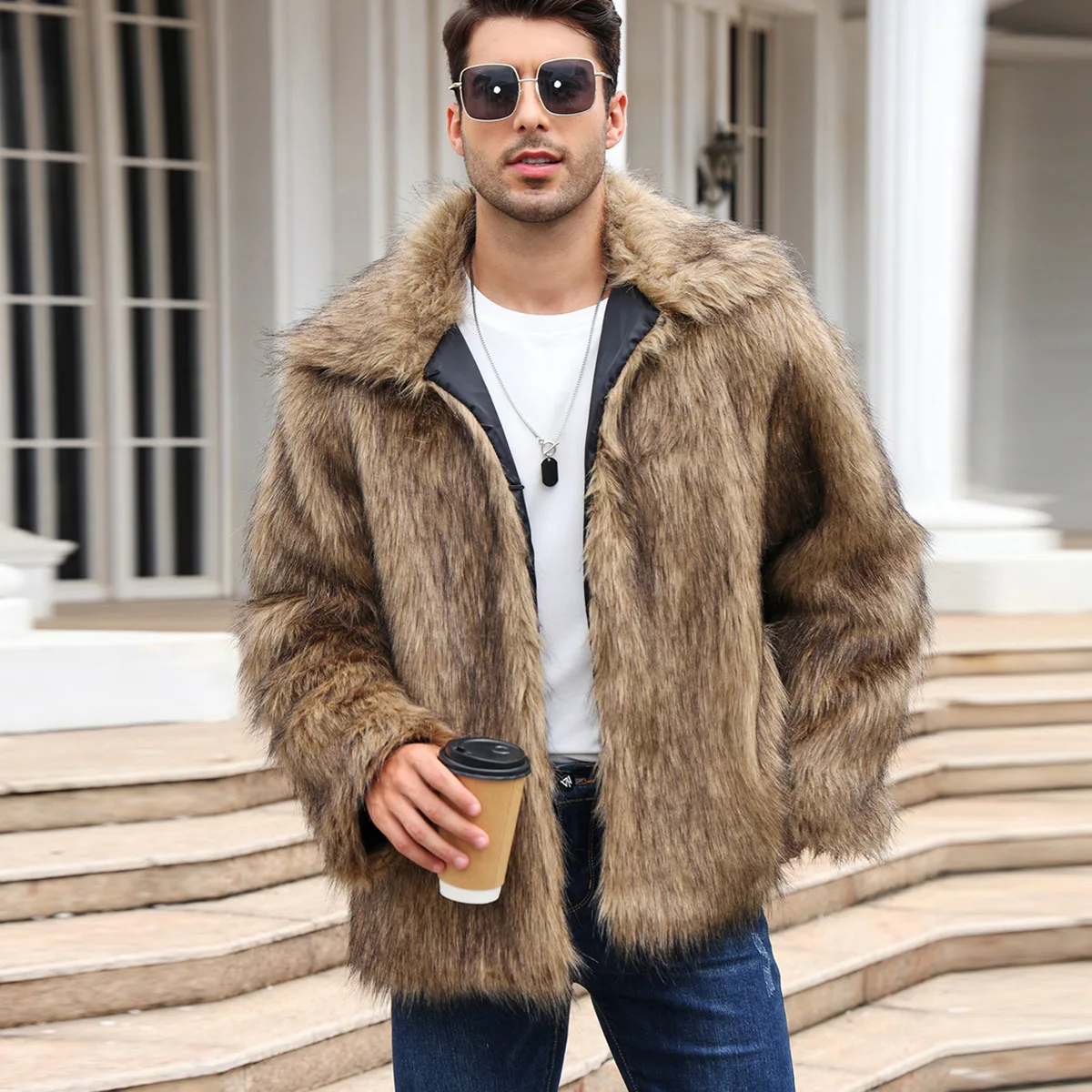 Men Faux Fox Fur Jacket Coat W - Thermal Long John ulasan dan harga