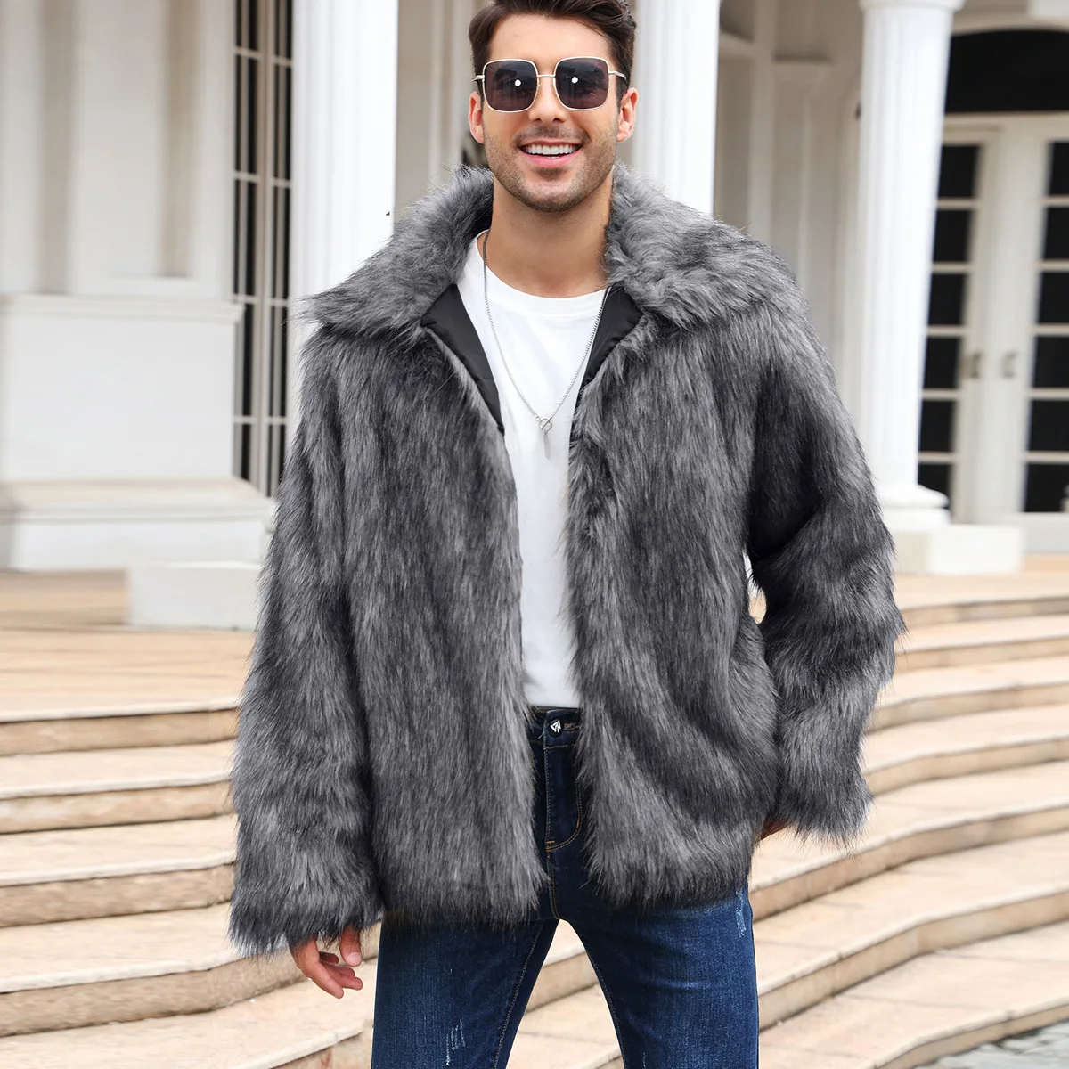 Men Faux Fox Fur Jacket Coat W - Thermal Long John ulasan dan harga